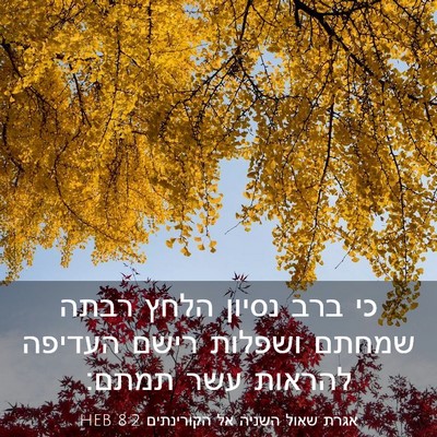 Picture 03 - אגרת שאול השניה אל הקורינתים 8:2 HEB - כי ברב נסיון הלחץ רבתה - Bible Verse Picture
