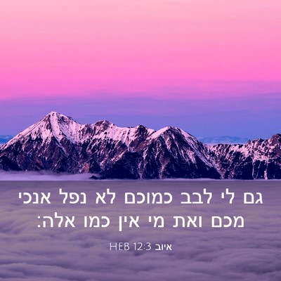 Picture 03 - איוב 12:3 HEB - גם לי לבב כמוכם לא נפל אנכי - Bible Verse Picture