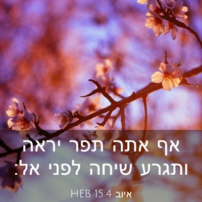 Picture 03 - איוב 15:4 HEB - אף אתה תפר יראה ותגרע שיחה - Bible Verse Picture