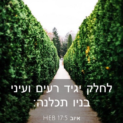 Picture 03 - איוב 17:5 HEB - לחלק יגיד רעים ועיני בניו - Bible Verse Picture
