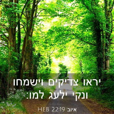 Picture 03 - איוב 22:19 HEB - יראו צדיקים וישמחו ונקי - Bible Verse Picture
