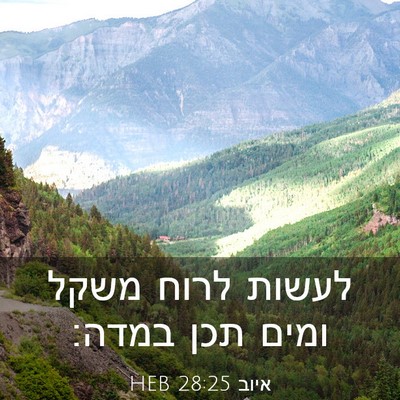 Picture 03 - איוב 28:25 HEB - לעשות לרוח משקל ומים תכן - Bible Verse Picture
