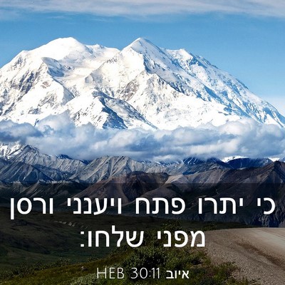 Picture 03 - איוב 30:11 HEB - כי יתרו פתח ויענני ורסן - Bible Verse Picture