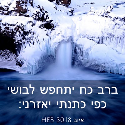 Picture 03 - איוב 30:18 HEB - ברב כח יתחפש לבושי כפי - Bible Verse Picture