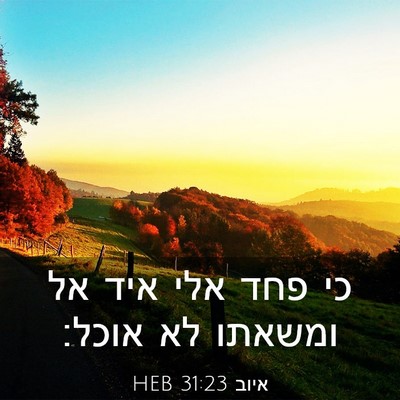 Picture 03 - איוב 31:23 HEB - כי פחד אלי איד אל ומשאתו לא - Bible Verse Picture