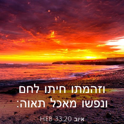 Picture 03 - איוב 33:20 HEB - וזהמתו חיתו לחם ונפשו מאכל - Bible Verse Picture
