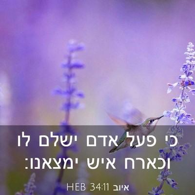 Picture 03 - איוב 34:11 HEB - כי פעל אדם ישלם לו וכארח - Bible Verse Picture