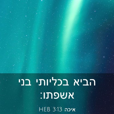 Picture 03 - איכה 3:13 HEB - הביא בכליותי בני - Bible Verse Picture