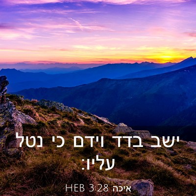 Picture 03 - איכה 3:28 HEB - ישב בדד וידם כי נטל - Bible Verse Picture