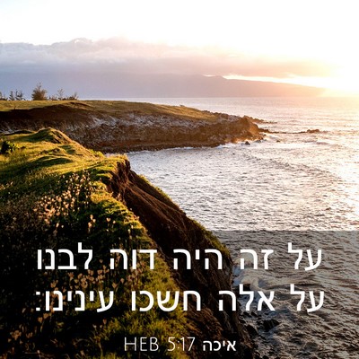 Picture 03 - איכה 5:17 HEB - על זה היה דוה לבנו על אלה - Bible Verse Picture