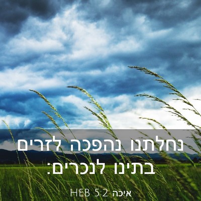 Picture 03 - איכה 5:2 HEB - נחלתנו נהפכה לזרים בתינו - Bible Verse Picture