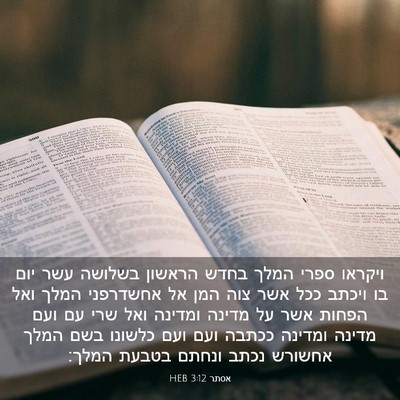 Picture 03 - אסתר 3:12 HEB - ויקראו ספרי המלך בחדש - Bible Verse Picture