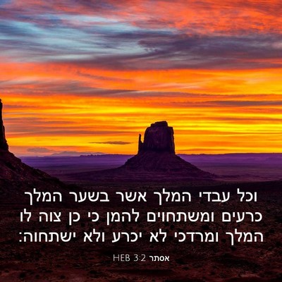 Picture 03 - אסתר 3:2 HEB - וכל עבדי המלך אשר בשער המלך - Bible Verse Picture