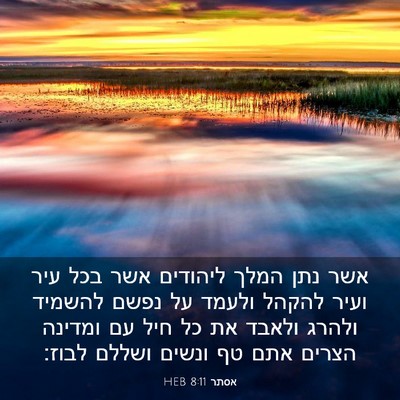 Picture 03 - אסתר 8:11 HEB - אשר נתן המלך ליהודים אשר - Bible Verse Picture