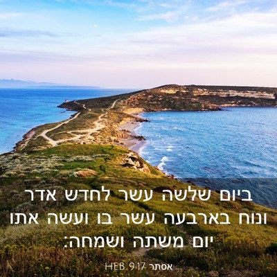Picture 03 - אסתר 9:17 HEB - ביום שלשה עשר לחדש אדר ונוח - Bible Verse Picture