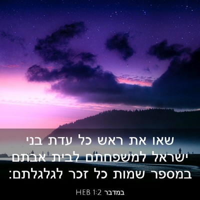 Picture 03 - במדבר 1:2 HEB - שאו את ראש כל עדת בני ישראל - Bible Verse Picture