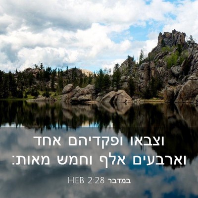 Picture 03 - במדבר 2:28 HEB - וצבאו ופקדיהם אחד וארבעים - Bible Verse Picture