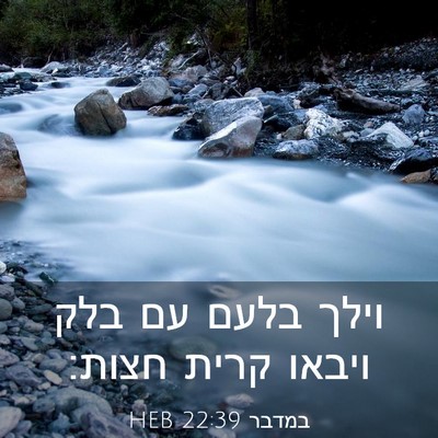 Picture 03 - במדבר 22:39 HEB - וילך בלעם עם בלק ויבאו קרית - Bible Verse Picture