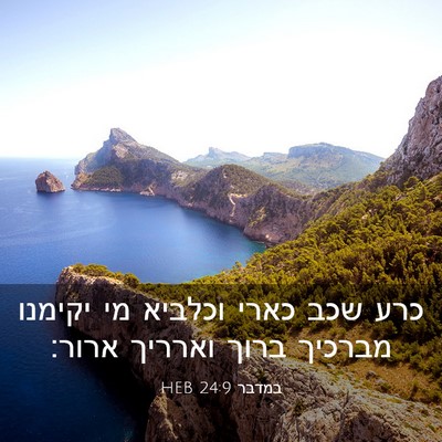 Picture 03 - במדבר 24:9 HEB - כרע שכב כארי וכלביא מי - Bible Verse Picture