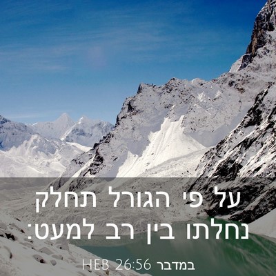 Picture 03 - במדבר 26:56 HEB - על פי הגורל תחלק נחלתו בין - Bible Verse Picture