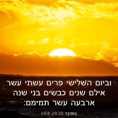 Picture 03 - במדבר 29:20 HEB - וביום השלישי פרים עשתי עשר - Bible Verse Picture