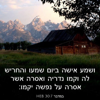 Picture 03 - במדבר 30:7 HEB - ושמע אישה ביום שמעו והחריש - Bible Verse Picture