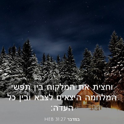 Picture 03 - במדבר 31:27 HEB - וחצית את המלקוח בין תפשי - Bible Verse Picture