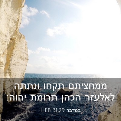 Picture 03 - במדבר 31:29 HEB - ממחציתם תקחו ונתתה לאלעזר - Bible Verse Picture