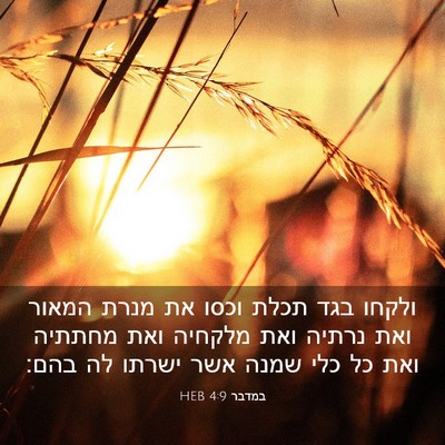 Picture 03 - במדבר 4:9 HEB - ולקחו בגד תכלת וכסו את מנרת - Bible Verse Picture
