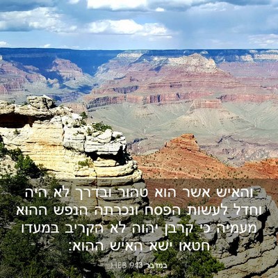 Picture 03 - במדבר 9:13 HEB - והאיש אשר הוא טהור ובדרך לא - Bible Verse Picture