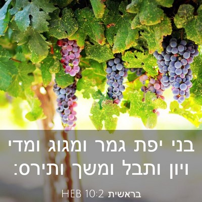 Picture 03 - בראשית 10:2 HEB - בני יפת גמר ומגוג ומדי ויון - Bible Verse Picture