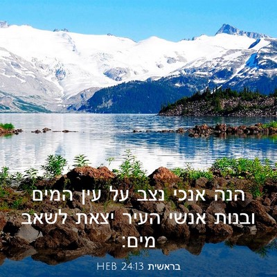 Picture 03 - בראשית 24:13 HEB - הנה אנכי נצב על עין המים - Bible Verse Picture