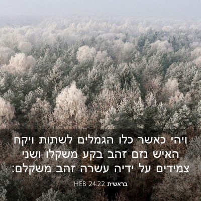 Picture 03 - בראשית 24:22 HEB - ויהי כאשר כלו הגמלים לשתות - Bible Verse Picture