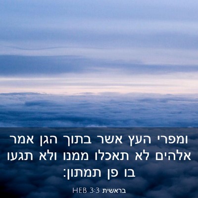 Picture 03 - בראשית 3:3 HEB - ומפרי העץ אשר בתוך הגן אמר - Bible Verse Picture
