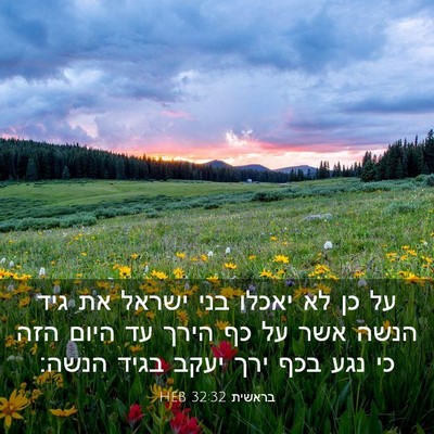 Picture 03 - בראשית 32:32 HEB - על כן לא יאכלו בני ישראל את - Bible Verse Picture
