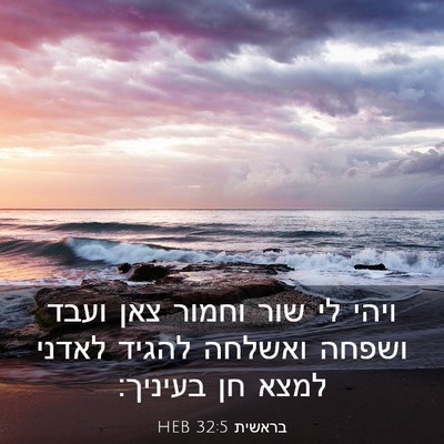 Picture 03 - בראשית 32:5 HEB - ויהי לי שור וחמור צאן ועבד - Bible Verse Picture