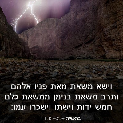 Picture 03 - בראשית 43:34 HEB - וישא משאת מאת פניו אלהם - Bible Verse Picture