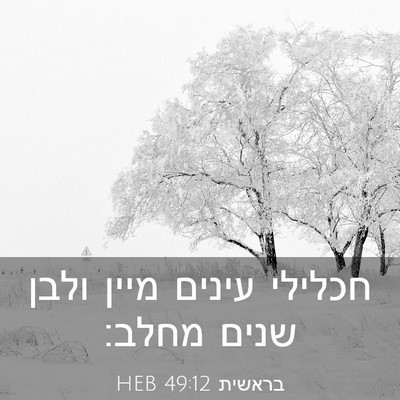 Picture 03 - בראשית 49:12 HEB - חכלילי עינים מיין ולבן - Bible Verse Picture