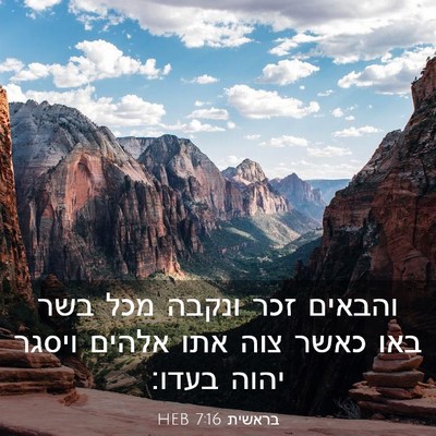 Picture 03 - בראשית 7:16 HEB - והבאים זכר ונקבה מכל בשר - Bible Verse Picture
