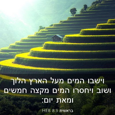 Picture 03 - בראשית 8:3 HEB - וישבו המים מעל הארץ הלוך - Bible Verse Picture