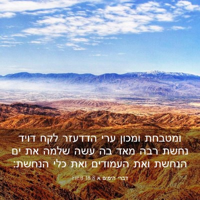 Picture 03 - דברי הימים א 18:8 HEB - ומטבחת ומכון ערי הדדעזר - Bible Verse Picture