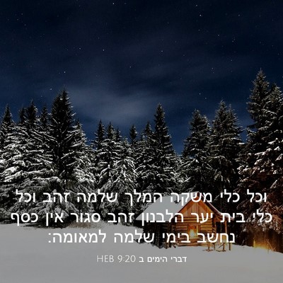 Picture 03 - דברי הימים ב 9:20 HEB - וכל כלי משקה המלך שלמה זהב - Bible Verse Picture