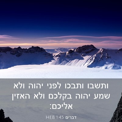 Picture 03 - דברים 1:45 HEB - ותשבו ותבכו לפני יהוה ולא - Bible Verse Picture