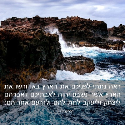 Picture 03 - דברים 1:8 HEB - ראה נתתי לפניכם את הארץ באו - Bible Verse Picture