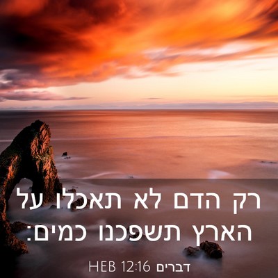 Picture 03 - דברים 12:16 HEB - רק הדם לא תאכלו על הארץ - Bible Verse Picture