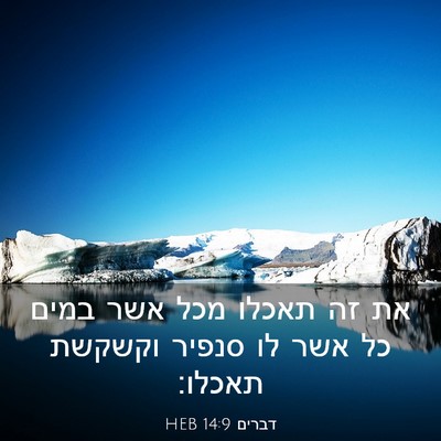 Picture 03 - דברים 14:9 HEB - את זה תאכלו מכל אשר במים כל - Bible Verse Picture