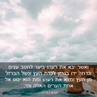 Picture 03 - דברים 19:5 HEB - ואשר יבא את רעהו ביער לחטב - Bible Verse Picture