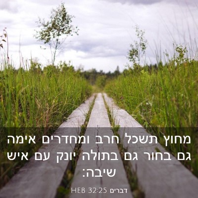 Picture 03 - דברים 32:25 HEB - מחוץ תשכל חרב ומחדרים אימה - Bible Verse Picture