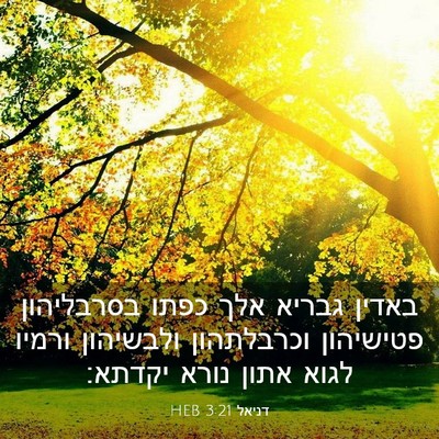 Picture 03 - דניאל 3:21 HEB - באדין גבריא אלך כפתו - Bible Verse Picture
