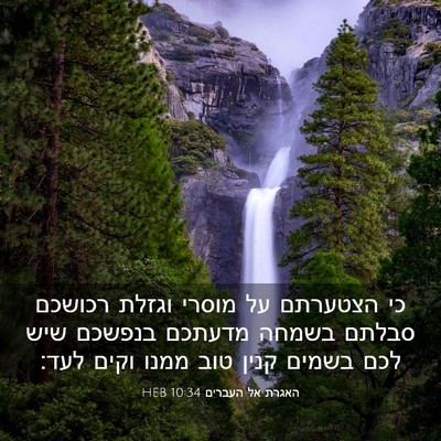 Picture 03 - האגרת אל העברים 10:34 HEB - כי הצטערתם על מוסרי וגזלת - Bible Verse Picture